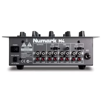 Mesa de mezclas dj Numark M4 en color negro vista panel trasero de conexiones