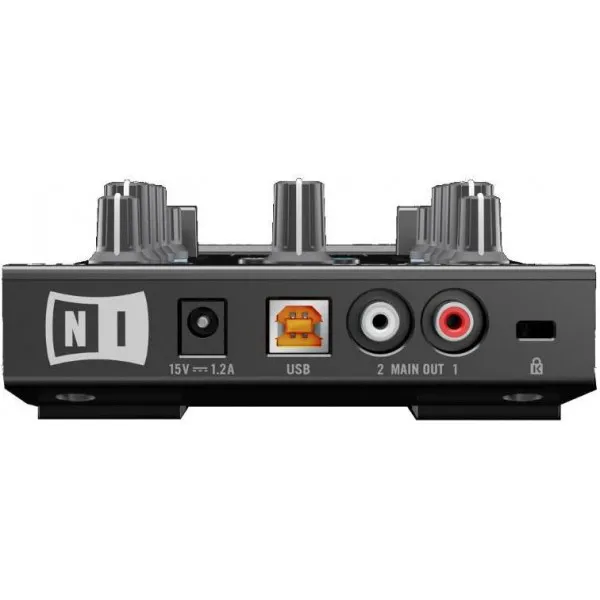 Traktor Kontrol Z1 Native Instruments controlador DJ portátil vista cenital panel frontal trasero conexiones