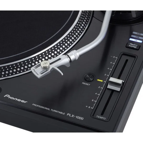 Giradiscos DJ Pioneer DJ PLX-1000 vista ojo de pájaro lateral detalle potenciómetro de pitch