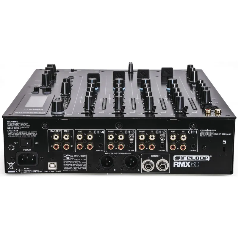 Reloop RMX-60 mesa de mezclas DJ profesional digital 4 canales vista panel trasero de conexiones