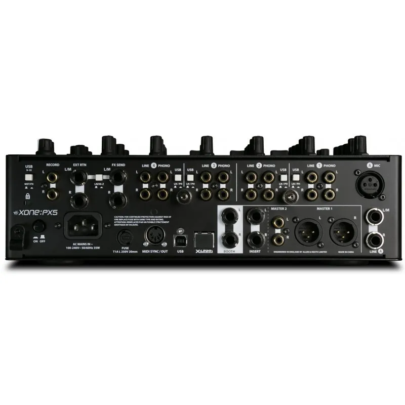 Mesa de mezclas DJ Allen & Heath Xone PX5 vista panel trasero conexiones