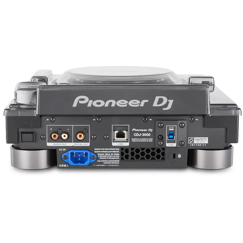 Decksaver para Pioneer CDJ 3000 reproductor profesional vista cenital trasera conexiones