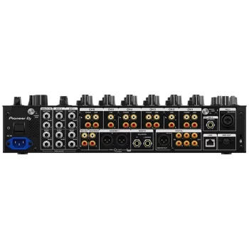Mesa de mezclas Pioneer DJ DJM-V10-LF de 6 canales vista completa del panel trasero de conexiones