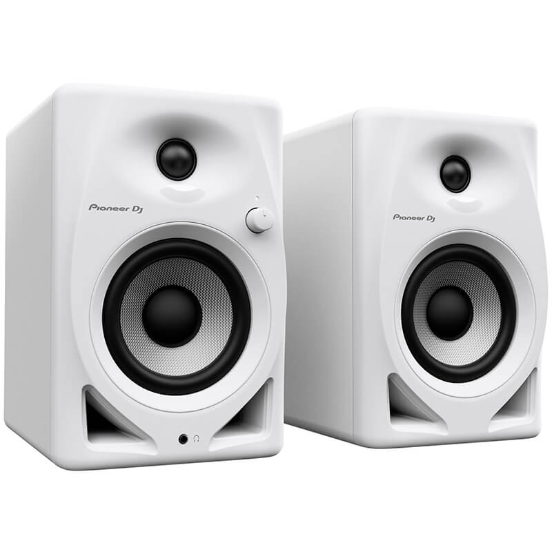 Monitores de estudio activos Pioneer DJ DM-40D vista en ángulo en color blanco