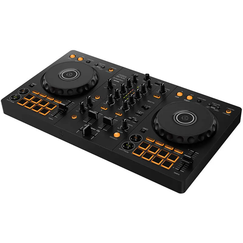 Controlador DJ Pioneer DJ DDJ-FLX4 vista cenital 3d lateral