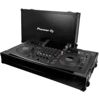 Pioneer DJ Maleta DJ FLT-OPUSQUAD vista abierta con tapa en la parte trasera y con la controladora dj opus-quad