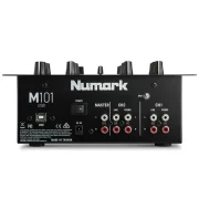 Mesa de mezclas dj Numark M101 USB en color negro para scratch vista del panel trasero de conexiones