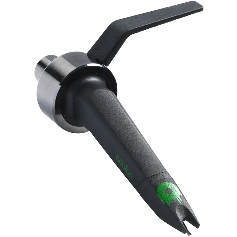 Cápsula Ortofon MKII MIx en color negro con detalles en verde vista lateral izquierda