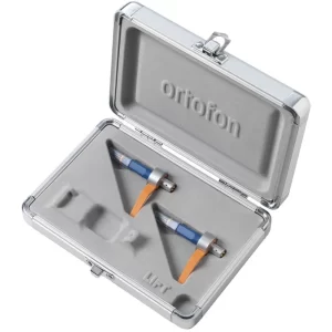 Set Twin Ortofon MKII DJ vista de la caja abierta donde se ven las dos cápsulas que incluye el set