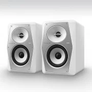 Pareja de Monitores Activos Pioneer DJ VM-50 vista lateral ambos en color blanco