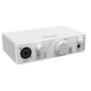 Interfaz de audio Arturia Minifuse 1 vista frontal lateral de una unidad en color blanco
