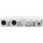 Interfaz de audio Arturia Minifuse 2 vista frontal de una unidad en color blanco