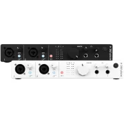 Interfaz de audio Arturia Minifuse 4 vista frontal de dos unidades. Una en color blanco y otra en color negro
