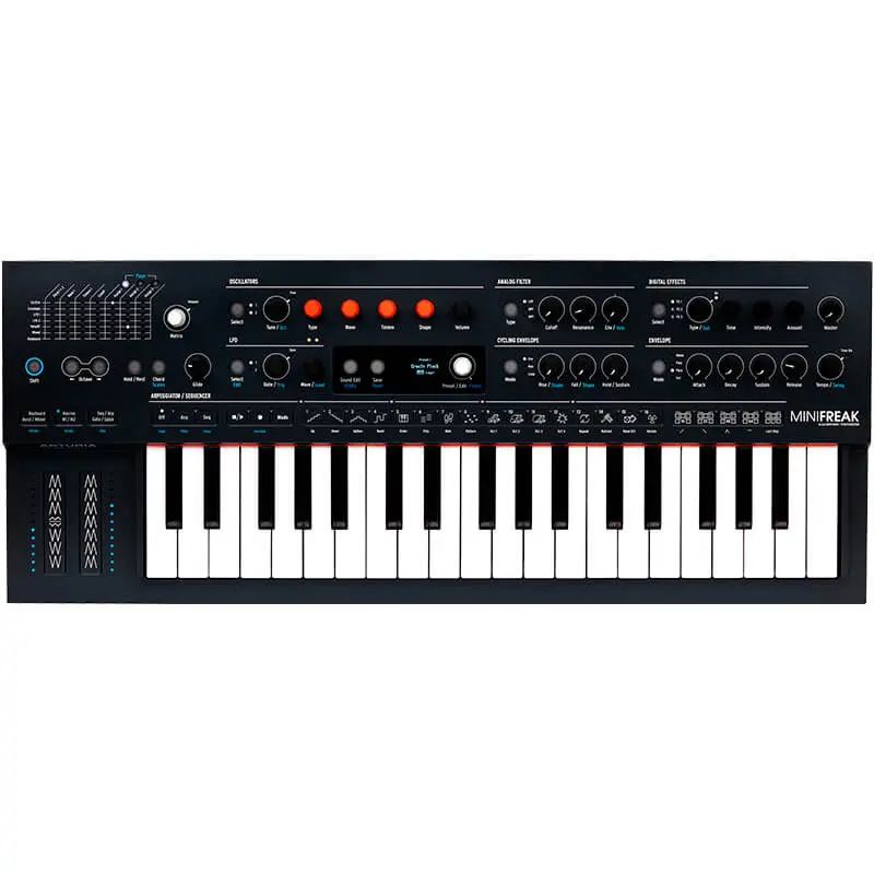 Sintetizador polifónico híbrido Arturia MiniFreak vista cenital