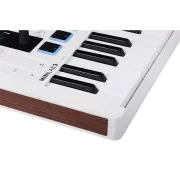 Teclado controlador midi USB Arturia MiniLab 3 vista cenital 3d detalle teclado y controles lado derecho lateral