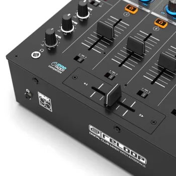 Reloop RMX 95 mesa de mezclas DJ profesional digital 4 canales más uno vista detalle del crossfader