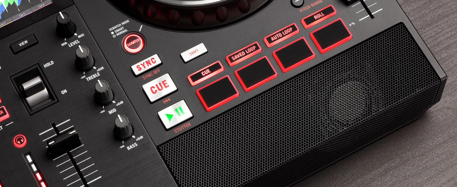 Controlador DJ Numark Mixstream Pro + vista detalle de los altavoces