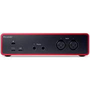 Interfaz de audio USB Focusrite Scarlett 2i2 4TH GEN vista trasera panel de conexiones