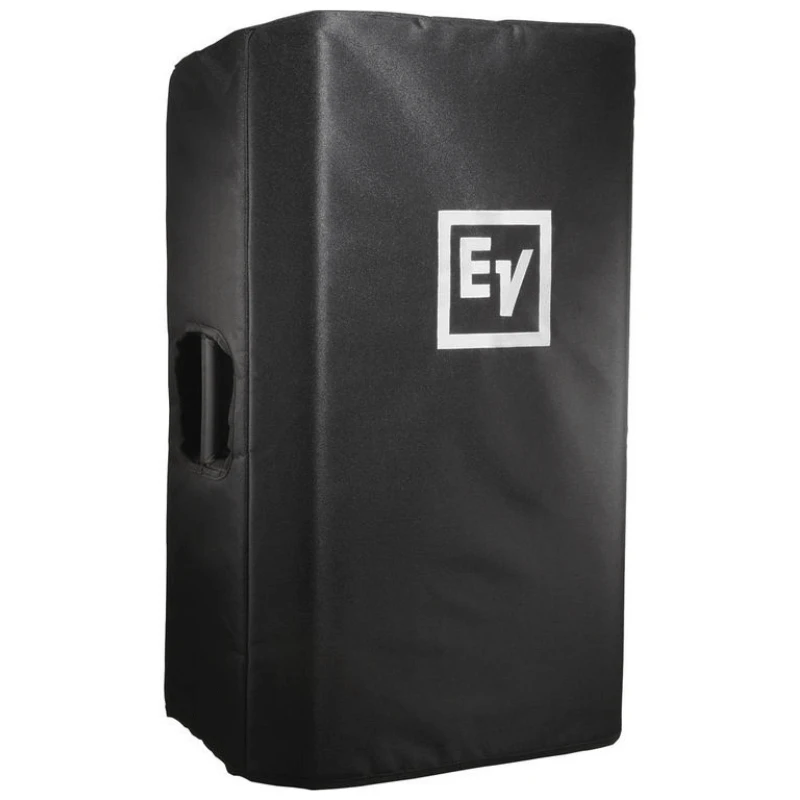 Se ve la funda acolchada montada en la caja acústica Electro Voice ZXL15, protegiéndola. La caja acústica está en posición semilateral quedando el asa del lateral derecho a la vista para poder transportarla.