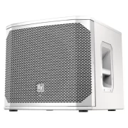 Subwoofer autoamplificado Electro Voice ELX200 12SP en color blanco vista de la parte delantera y de uno de sus laterales.
