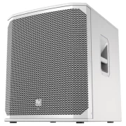 Subwoofer autoamplificado Electro Voice ELX200 18SP en color blanco vista de la parte delantera y de uno de sus laterales.