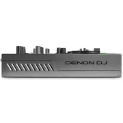 Vista lateral del controlador DJ Denon DJ PRIME GO, mostrando el diseño del chasis y las ranuras de ventilación.