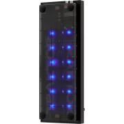 Vista del controlador Traktor Z1 MK2, mostrando una carcasa transparente con luces LED azules visibles en el interior.