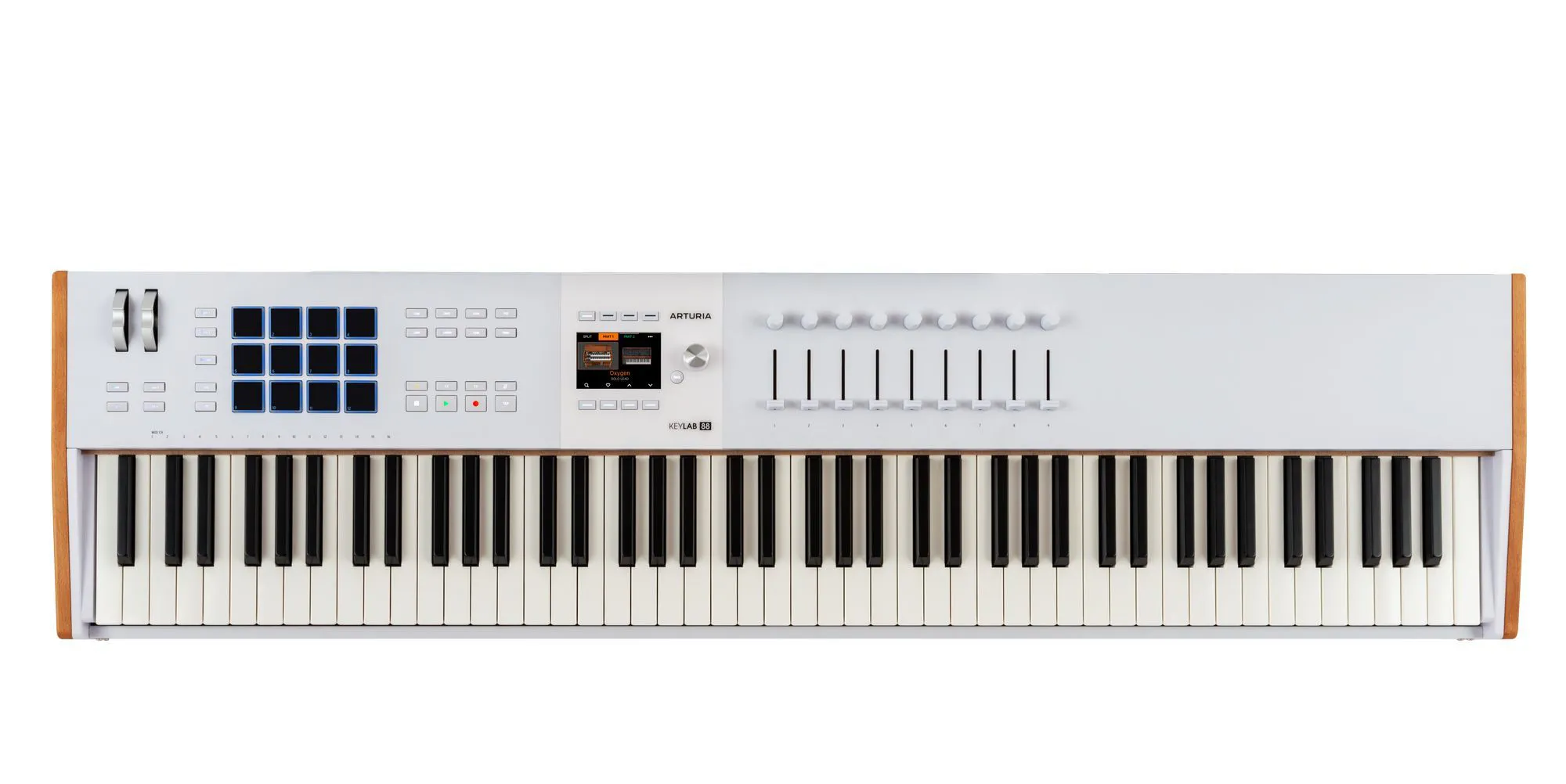 Teclado Midi premium Arturia KeyLab 88 MK3 en color blanco vista cenital completa