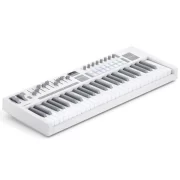 Teclado Midi Novation LAUNCHKEY 49MK4 en color blanco vista lateral cenital.