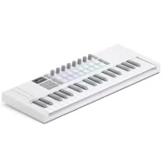 Teclado Midi Novation LAUNCHKEY MINI37MK4 en color blanco vista lateral cenital.