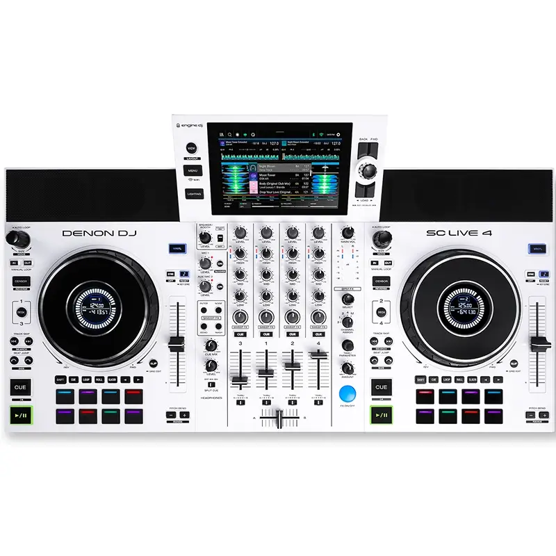 Controlador DJ DENON DJ SC-LIVE-4 en color blanco vista cenital.