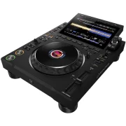 Reproductor Dj profesional AlphaTheta CDJ-3000X vista frontal semi cenital lateral completa.